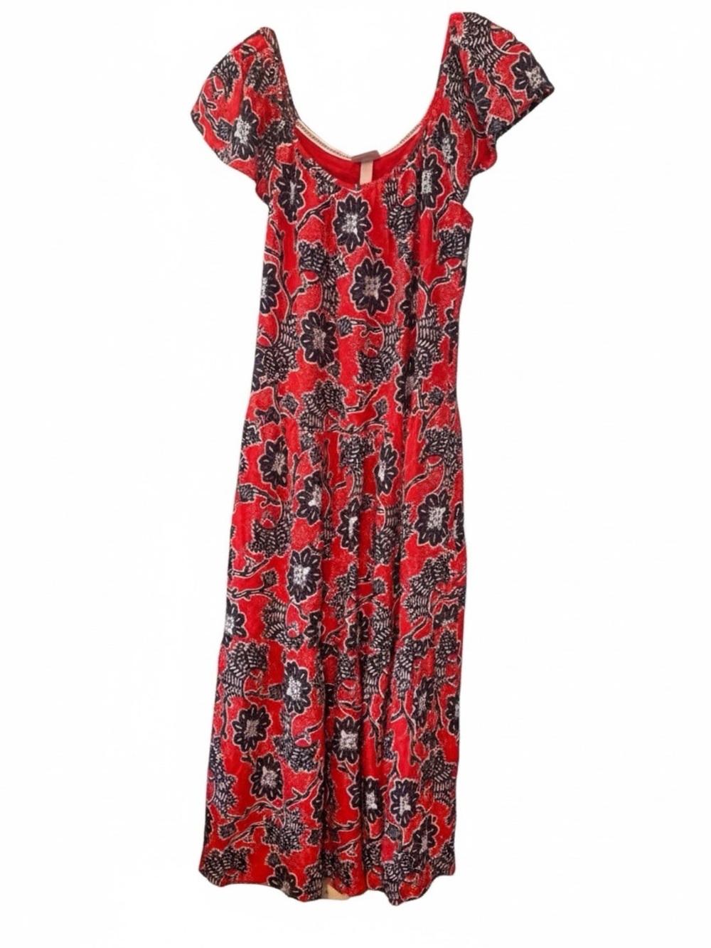 Knox Rose NWT Rebel Red White and Blue Floral Flutter Sleeve Drop Waist Dress XS - Picture 10 of 11